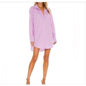 Camila Coelho Elliot Shirt Dress Gingham Check Pink Lilac White - Small